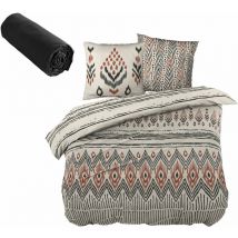 Parure de couette 260x240 ethnic + dh 140x190 cm noir truffe