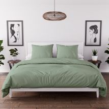 Parure housse de couette en microfibre lavée 240x220 cm boheme vert d'eau, par Soleil d'Ocre
