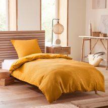 Parure de couette 'Nid d'abeille' 140 x 200 pour lit 1 place - Couleur : Curry