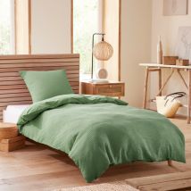 Parure de couette 'Nid d'abeille' 140 x 200 pour lit 1 place - Couleur : Olive