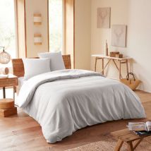 Parure de couette 'Nid d'abeille' 240 x 220 pour lit 2 Places 140 à 160 cm - Couleur : Perle