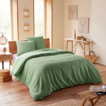 Parure de couette 'Nid d'abeille' 240 x 220 pour lit 2 Places 140 à 160 cm - Couleur : Olive