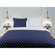 Parure de couette Pois Bleu - 100% Coton / 57 Fils/cm² - Parure de couette 200 x 200 cm + 2 Taies d'oreiller 65 x 65 cm