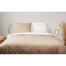 Parure de couette Pois Capuccino - 100% Coton / 57 Fils/cm² - Parure de couette 200 x 200 cm + 2 Taies d'oreiller 65 x 65 cm