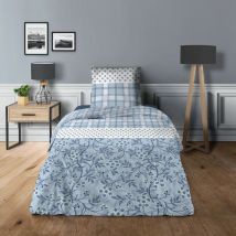 Univers Decor - Parure de draps 3 pièces pour lit 90 x 190 cm Liberty bleu 100% coton / 57 fils/cm²