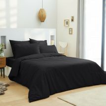 Parure de draps 4 pièces Unicolore Noir pour lit 160 x 200 cm 'Grande Largeur' 100% coton / 57 fils/cm²