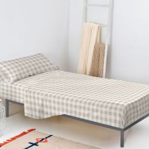 Parure de draps Vichy 2 pièces 180x270 cm (Lit 105) Beige