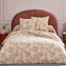 Parure de lit 100% flanelle de coton LILY gris orange 240x220 cm