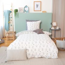 Parure de lit 140x200 cm double gaze de coton forêt gris 2 pièces