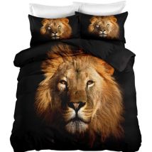 Parure de lit 150x200cm Lion pour 1 personne effet 3D 3 pieces 1 housse de couette avec 2 taies d'oreillers 63x63cm
