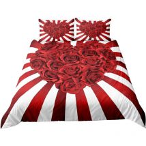 Parure de lit 150x200cm pour 1 personne Love coeurs fleure effet 3D 3 pieces 1 housse de couette avec 2 taies d'oreillers 63x63cm