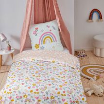 Parure de lit 2 pièces Enfant 1 personne Garçon arc-en-ciel réversible Set de Housse de couette 140x200cm +1 Taie d'oreiller 63x63 cm avec Fermeture