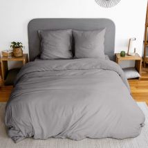 Parure de lit en microfibre lavée anthracite. pour lit 2 places avec 2 taies d'oreillers 260x240 cm