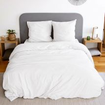 Parure de lit en microfibre lavée blanc. pour lit 2 places avec 2 taies d'oreillers 260x240 cm
