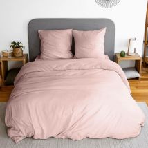 Parure de lit en microfibre lavée rose poudré. pour lit 2 places avec 2 taies d'oreillers 260x240 cm