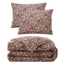 Meubletmoi - Parure de lit 200 x 200 cm gaze de coton camel et fleuri - isabela 1