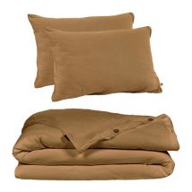 Meubletmoi - Parure de lit 220 x 240 cm en double gaze de coton camel - pepa 1