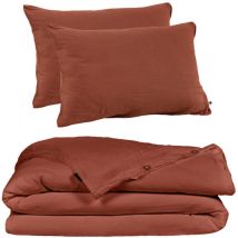 Meubletmoi - Parure de lit 220 x 240 cm en double gaze de coton terracotta - pepa 1