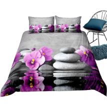 Ideko - Parure de lit 220x240cm 2 personnes Ylang fleur 3D effet 3 pieces 1 housse de couette avec 2 taies d'oreillers 63x63cm