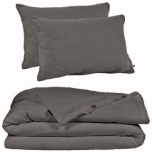 Meubletmoi - Parure de lit 240 x 260 cm en double gaze de coton gris - pepa 2