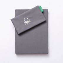 Benetton - parure de lit 2PC (housse de couette 155X220CM + taie d'oreiller 80X80CM) 200TC 100% coton gris foncé & taupe neutre be