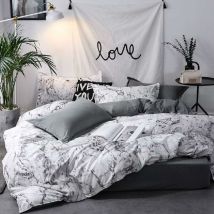 Groofoo - Parure de lit 3 pièces aspect marbre blanc motif marbre gris anthracite gris anthracite housse de couette lit double avec fermeture éclair