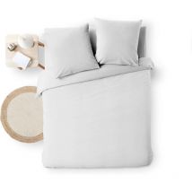 Parure de Lit 3 Pièces - 100% Coton Fils Teints - Meline - Blanc - 260 x 240 cm.