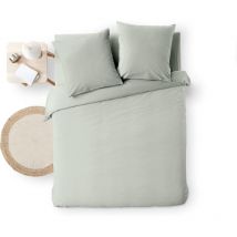 Promo Linge - Parure de Lit 3 Pièces - 100% Coton Fils Teints - Meline - Vert - 260 x 240 cm.