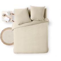 Promo Linge - Parure de Lit 3 Pièces - 100% Coton Fils Teints - Meline - beige - 240 x 220 cm .