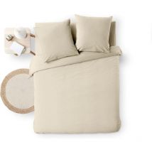 Promo Linge - Parure de Lit 3 Pièces - 100% Coton Fils Teints - Meline - beige - 260 x 240 cm.