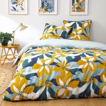 Future Home - Parure de lit 3 pièces Adulte 2 personnes à rabat en percale 70 fils imprimé bleu Set de Housse de couette 240x220cm +2 Taies