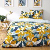 Future Home - Parure de lit 3 pièces Adulte 2 personnes à rabat en percale 70 fils imprimé bleu Set de Housse de couette 260x240cm +2 Taies