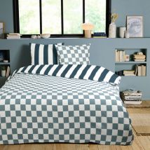 Future Home - Parure de lit 3 pièces Adulte 2 personnes damier rayé réversible Set de Housse de couette 240x220cm +2 Taies d'oreiller 63x63 cm avec