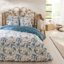 Future Home - Parure de lit 3 pièces Adulte 2 personnes en coton 57 fils imprimé bleu Set de Housse de couette 240x220cm +2 Taies d'oreiller 63x63 cm