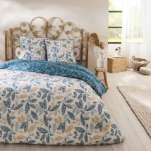 Future Home - Parure de lit 3 pièces Adulte 2 personnes en coton 57 fils imprimé bleu Set de Housse de couette 260x240cm +2 Taies d'oreiller 63x63 cm