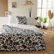 Future Home - Parure de lit 3 pièces Adulte 2 personnes en coton 57 fils imprimé noir Set de Housse de couette 260x240cm +2 Taies d'oreiller 63x63 cm