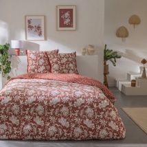 Future Home - Parure de lit 3 pièces Adulte 2 personnes en coton 57 fils imprimé terracotta Set de Housse de couette 240x220cm +2 Taies d'oreiller