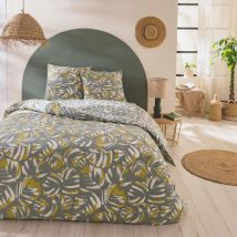 Parure de lit 3 pièces Adulte 2 personnes en coton 57 fils imprimé vert Set de Housse de couette 240x220cm +2 Taies d'oreiller 63x63 cm avec