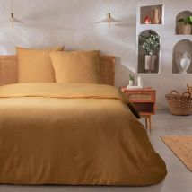 Future Home - Parure de lit 3 pièces Adulte 2 personnes en coton flammé unie Set de Housse de couette 260x240cm +2 Taies d'oreiller 63x63 cm avec
