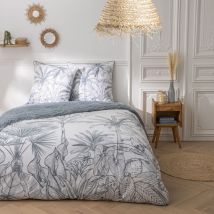 Future Home - Parure de lit 3 pièces Adulte 2 personnes végétal réversible en coton Set de Housse de couette 240x220cm +2 Taies d'oreiller 63x63 cm