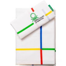 Benetton - parure de lit 3PC (drap housse 90X200+30CM + drap de dessus 160X240CM + taie d'oreiller 45X110CM) rainbow 70% coton + 30% polyester
