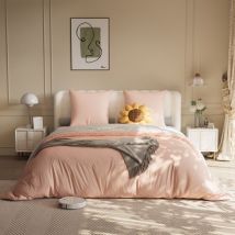 Parure de lit 4 pièces 160x200cm, 1x housse de couette, 1x drap housse, 2x taies d'oreiller, - parure de lit en tissu - Rose