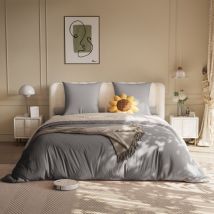 Parure de lit 4 pièces 160x200cm, 1x housse de couette, 1x drap housse, 2x taies d'oreiller, - parure de lit en tissu - Gris