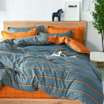 Parure de Lit 4 Pièces avec Housse de Couette - Modèle de Rayures Orange, Ensemble en Microfibre avec 2 Taies d'Oreillers et 1 Drap de Lit (220x240cm)