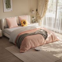 Parure de lit 4 pièces en polyester,avec drap-housse et housse,pour lit 140x200 cm - Rose + Gris clair - Pratique, confortable et facile à entretenir