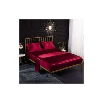 Parure de lit 4 pièces en satin de soie avec drap-housse, drap plat, taie d'oreiller, respirante, douce et confortable Rouge (King) - Ahlsen