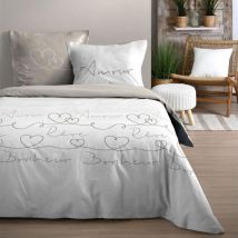 Parure de lit Amourette blanche et beige 220 x 240 cm