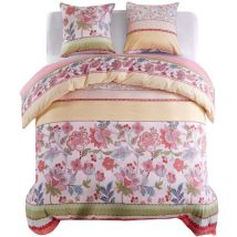 Parure de lit avec housse de couette motif floral/rayé rose