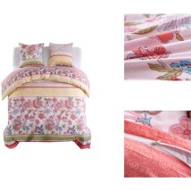 Parure de lit avec housse de couette motif floral/rayé rose - Jeu De Housse De Couette - Housse De Couette - Housses De Couette - Taie D'oreiller
