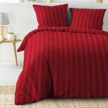 Promo Linge - Parure de Lit - Cléo uni Housse de Couette 240 x 220 cm + Taies d'Oreiller - rouge .